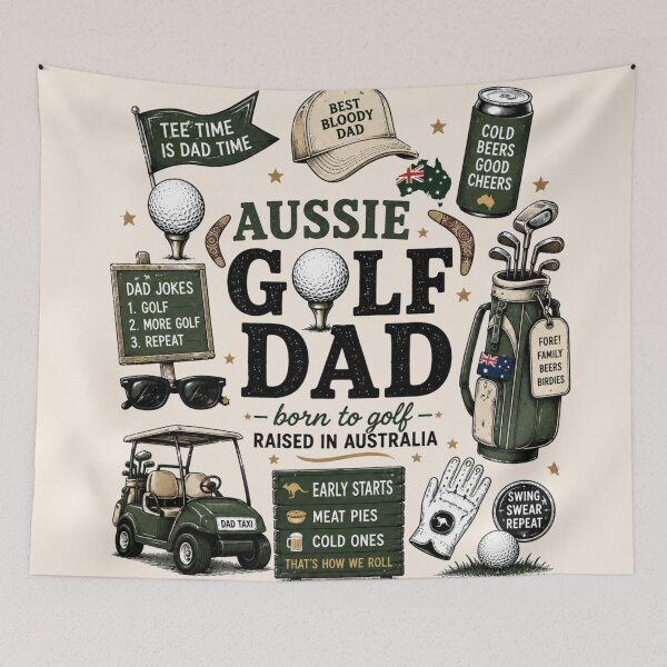 Item preview, Aussie Golf Dad Collage Born To Golf Raised In Australia Golf Dad Life Tee designed and sold by Yellowriversss.