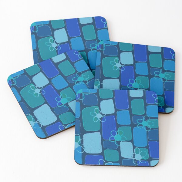 Item preview, Blue Retro Floral Geometric Pattern designed and sold by Honeybee Cameron.
