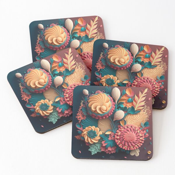 Item preview, Coral Chrysanthemums on Warm Brown designed and sold by RAGANADesign.