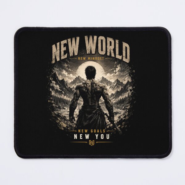 Item preview, New World New Mindset New Goals New You – Warrior Mountain Gym Motivation designed and sold by DreamcraftLK.