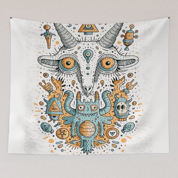 Item preview, Whimsical Occult Goat Head Creature Illustration designed and sold by Romgora.
