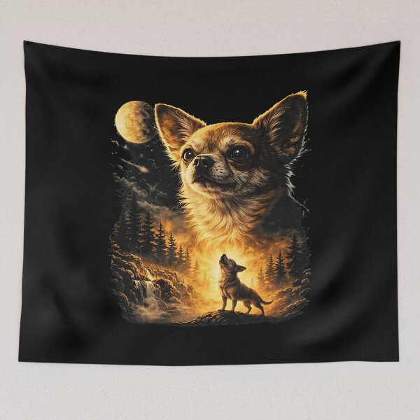 Item preview, Chihuahua Moon Howl Forest Waterfall Art designed and sold by OlyvieArt.