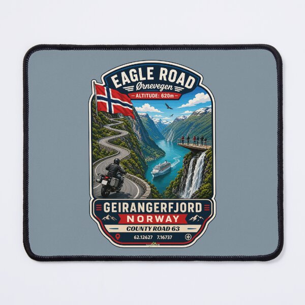 Item preview, Eagle Road Norway Geiranger Scenic Mountain Pass Motorcycle Sticker TShirt 03 designed and sold by OuterShellUK.