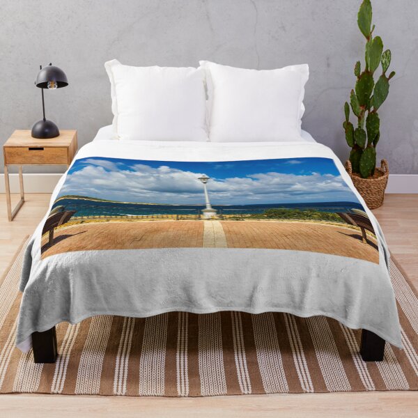 Item preview, Seaside Promenade View With Lamp Post Between Benches Overlooking Blue Ocean and Dramatic Cloudscape designed and sold by Nmallia.