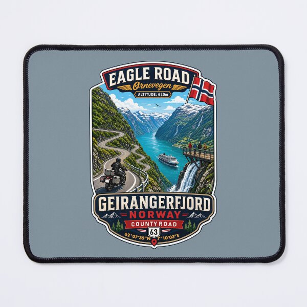 Item preview, Eagle Road Norway Geiranger Scenic Mountain Pass Motorcycle Sticker TShirt 04 designed and sold by OuterShellUK.