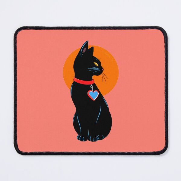Item preview, Sitting Black Cat with Blue Heart Collar designed and sold by KungPowUnicorn.