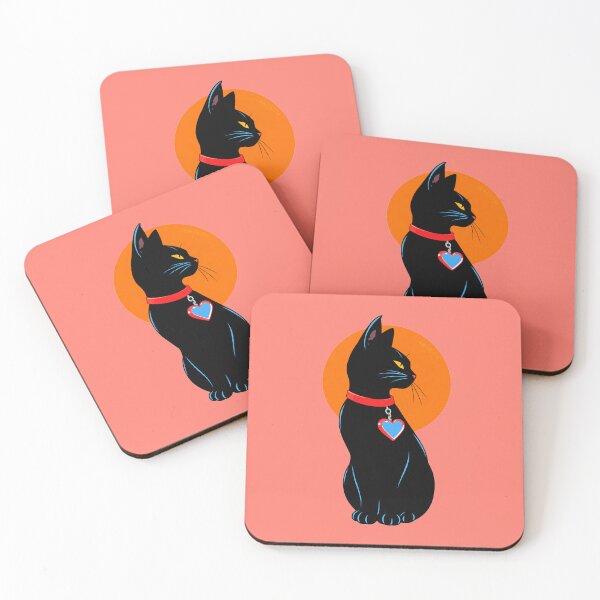 Item preview, Sitting Black Cat with Blue Heart Collar designed and sold by KungPowUnicorn.