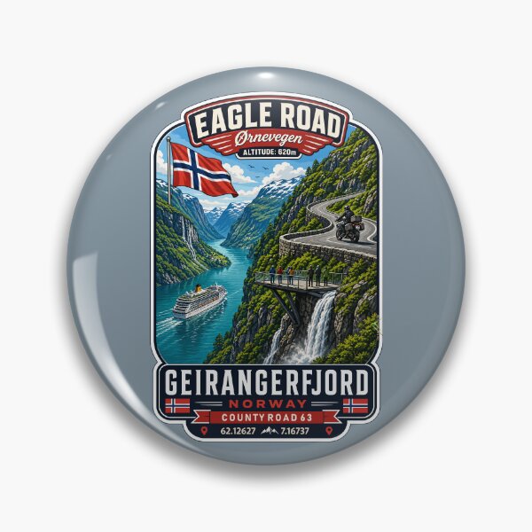 Item preview, Eagle Road Norway Geiranger Scenic Mountain Pass Motorcycle Sticker TShirt 05 designed and sold by OuterShellUK.