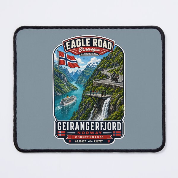 Item preview, Eagle Road Norway Geiranger Scenic Mountain Pass Motorcycle Sticker TShirt 05 designed and sold by OuterShellUK.