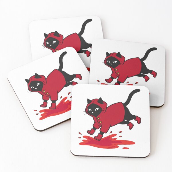 Item preview, Raincoat Cat – Leaping Black Cat in Red Slicker & Boots designed and sold by SewRed.