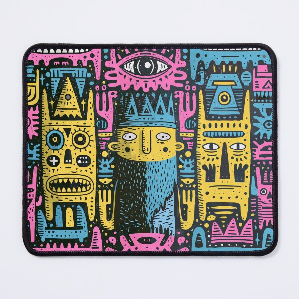 Item preview, Vibrant Doodle Monster Faces Pattern Art designed and sold by Romgora.