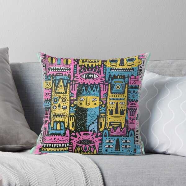 Item preview, Vibrant Doodle Monster Faces Pattern Art designed and sold by Romgora.