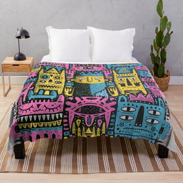 Item preview, Vibrant Doodle Monster Faces Pattern Art designed and sold by Romgora.