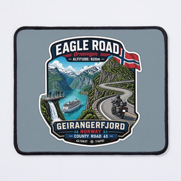 Item preview, Eagle Road Norway Geiranger Scenic Mountain Pass Motorcycle Sticker TShirt 06 designed and sold by OuterShellUK.