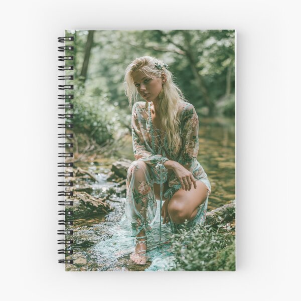 Item preview, Blonde in Sheer Floral Robe in Forest Stream | Nature Pin-Up for Man Cave designed and sold by Synth Seduction.