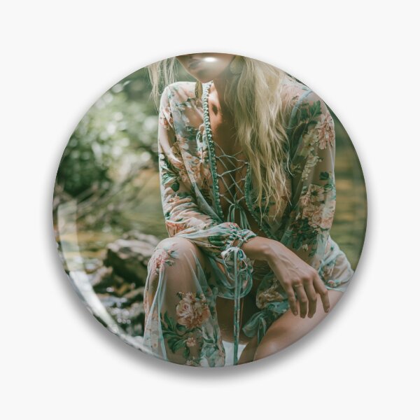 Item preview, Blonde in Sheer Floral Robe in Forest Stream | Nature Pin-Up for Man Cave designed and sold by SynthSeduction.