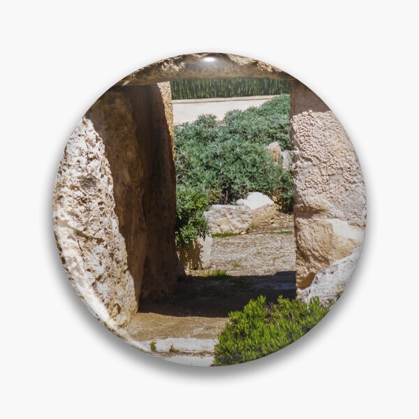 Item preview, Megalithic Stone Tomb Entrance Surrounded by Mediterranean Shrub Garden and Weathered Limestone Rocks designed and sold by Nmallia.