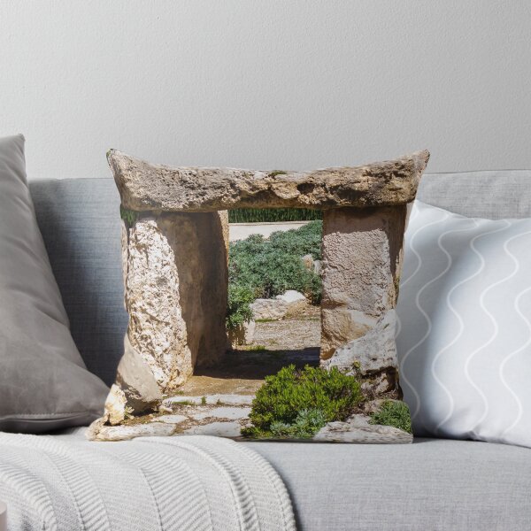 Item preview, Megalithic Stone Tomb Entrance Surrounded by Mediterranean Shrub Garden and Weathered Limestone Rocks designed and sold by Nmallia.