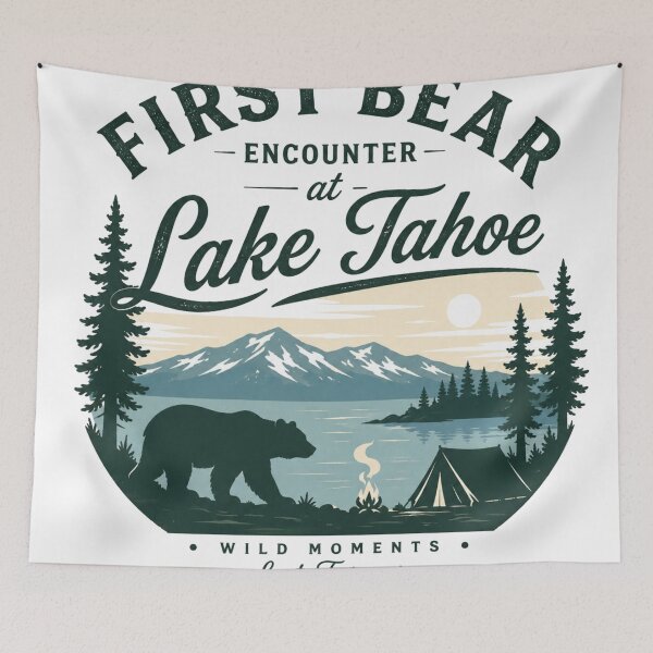 Item preview, First Bear Encounter Lake Tahoe Vintage California Camping National Park Tee designed and sold by Yellowriversss.
