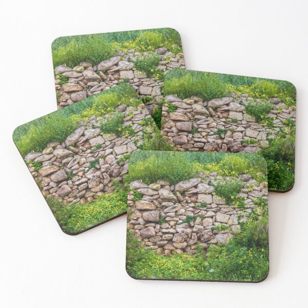 Item preview, Old Dry Stone Wall Covered With Green Vines And Wildflowers In Lush Meadow designed and sold by Nmallia.