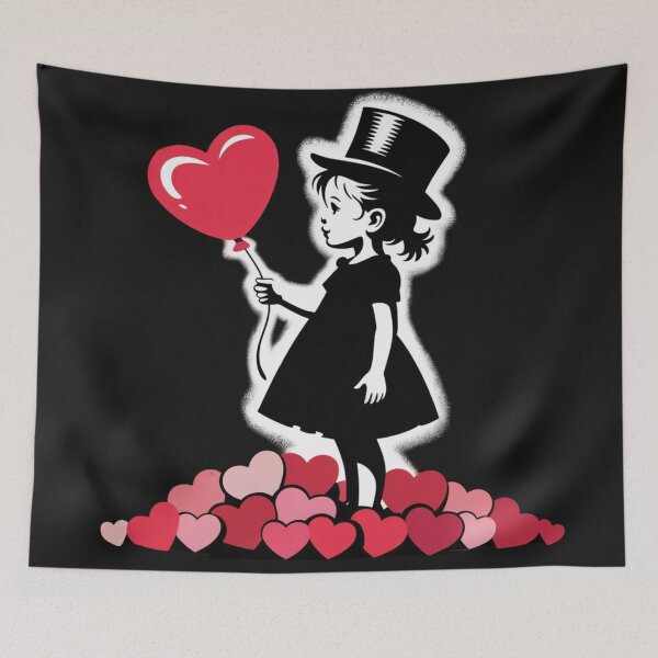 Item preview,  Banksy-esque illustration of a girl holding a heart-shaped balloon designed and sold by 123ks.