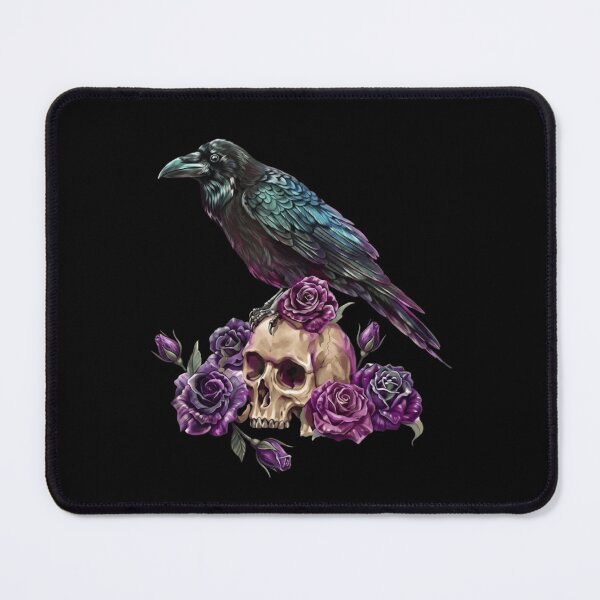Item preview, Gothic Raven On Skull Purple Roses Dark Fantasy Crow Tattoo designed and sold by haitrieuic96.