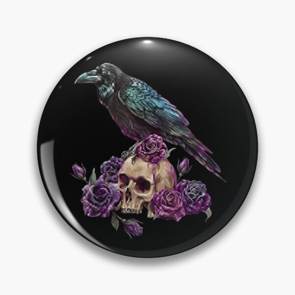 Item preview, Gothic Raven On Skull Purple Roses Dark Fantasy Crow Tattoo designed and sold by haitrieuic96.