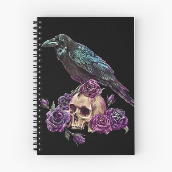 Item preview, Gothic Raven On Skull Purple Roses Dark Fantasy Crow Tattoo designed and sold by haitrieuic96.