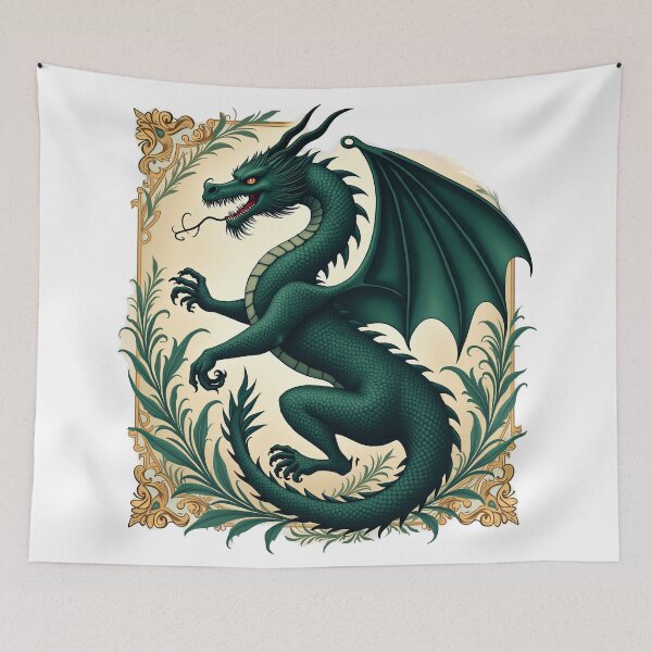 Item preview, Emerald Green Dragon Botanical Emblem designed and sold by profustock.