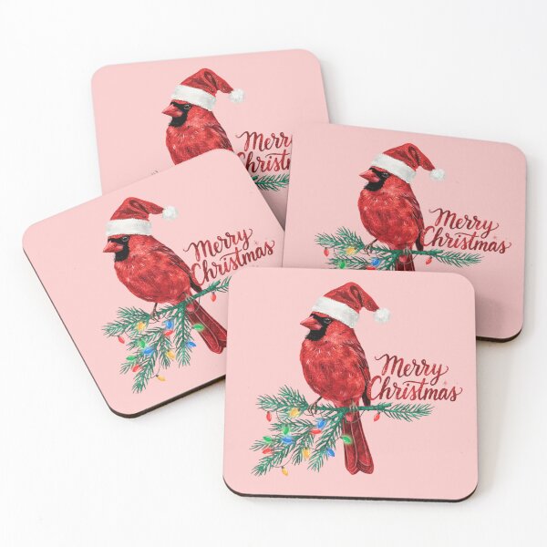 Item preview, Northern Cardinal wearing a red glitter Santa hat - Merry Christmas designed and sold by 123ks.