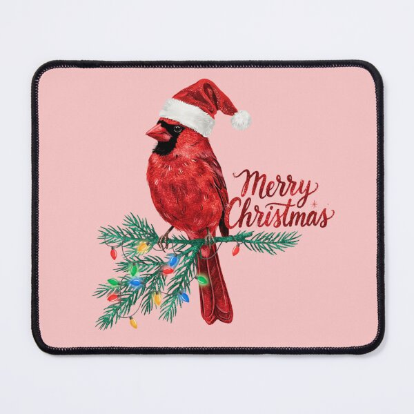 Item preview, Northern Cardinal wearing a red glitter Santa hat - Merry Christmas designed and sold by 123ks.