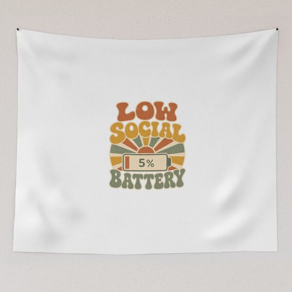 Item preview, Low Social Battery 5 percent Retro Sunburst slogan designed and sold by BoosterShop.