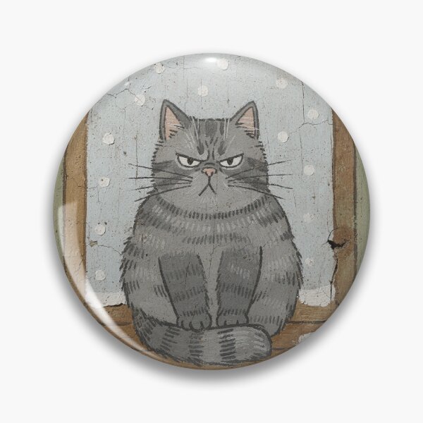 Item preview, Grumpy Grey Shorthair Watching the Snow Folk Art designed and sold by PictorialWhimsy.