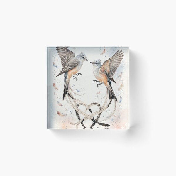 Item preview, Romantic Scissor-tailed Flycatcher Dance - Peach and Blue Wildlife Wall Art designed and sold by PickyAura.