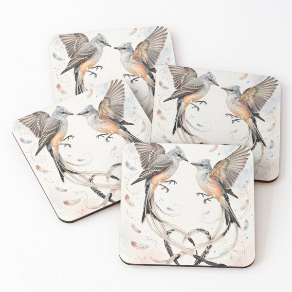 Item preview, Romantic Scissor-tailed Flycatcher Dance - Peach and Blue Wildlife Wall Art designed and sold by PickyAura.
