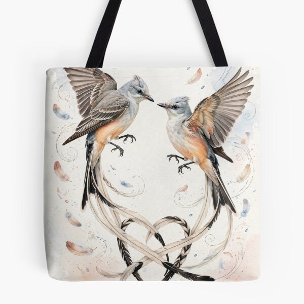 Item preview, Romantic Scissor-tailed Flycatcher Dance - Peach and Blue Wildlife Wall Art designed and sold by PickyAura.
