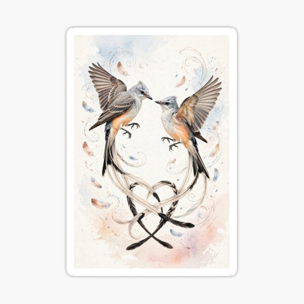 Item preview, Romantic Scissor-tailed Flycatcher Dance - Peach and Blue Wildlife Wall Art designed and sold by PickyAura.