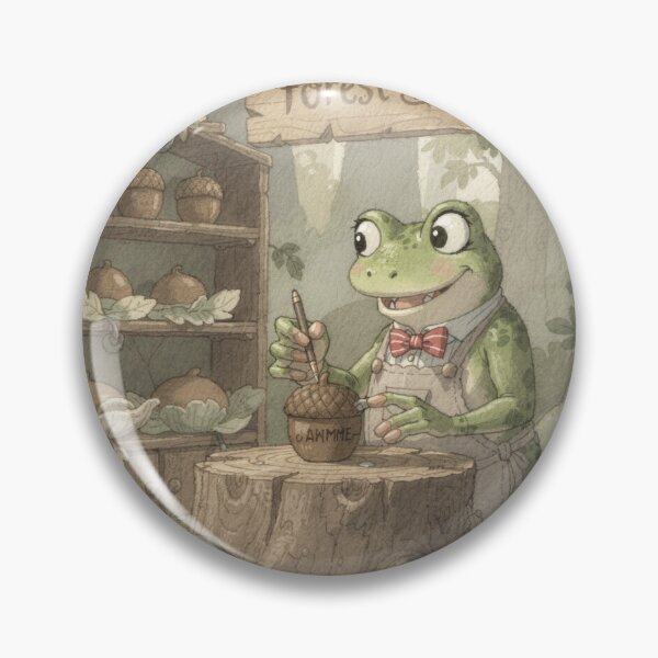 Item preview, Frog Barista Misspelling Your Name on an Acorn Cup Cottagecore Art designed and sold by PictorialWhimsy.