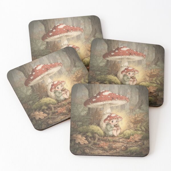 Item preview, Mushroom-Cap Sprite Sheltering From the Rain Storybook Art designed and sold by PictorialWhimsy.