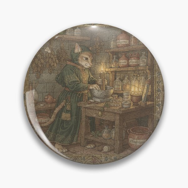 Item preview, Medieval Cat Apothecary Grinding Herbs Manuscript Art designed and sold by PictorialWhimsy.