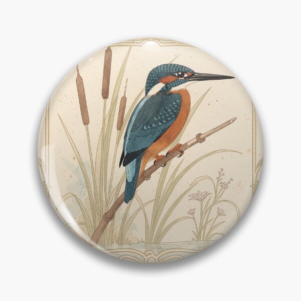 Item preview, Art Nouveau Kingfisher Among Reeds in Gold Print designed and sold by PictorialWhimsy.