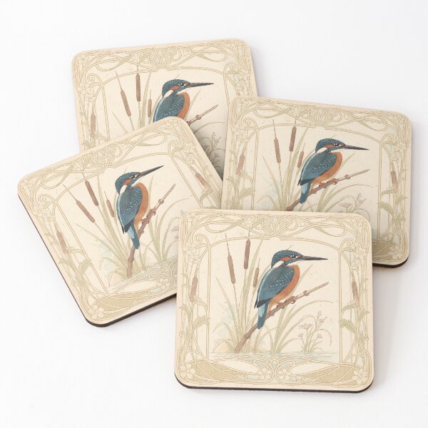 Item preview, Art Nouveau Kingfisher Among Reeds in Gold Print designed and sold by PictorialWhimsy.
