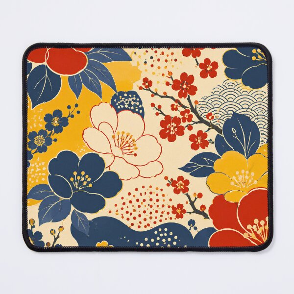 Item preview, Japanese-Inspired Floral Harmony in Red, Yellow and Navy Blue designed and sold by infinitearte.