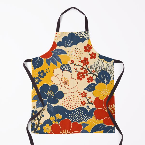 Item preview, Japanese-Inspired Floral Harmony in Red, Yellow and Navy Blue designed and sold by infinitearte.