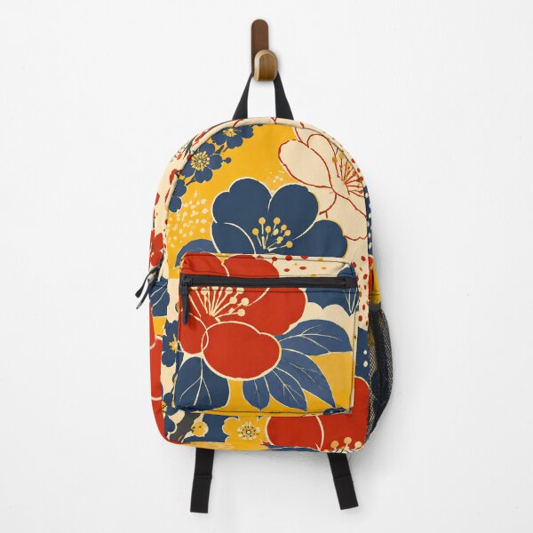 Item preview, Japanese-Inspired Floral Harmony in Red, Yellow and Navy Blue designed and sold by infinitearte.