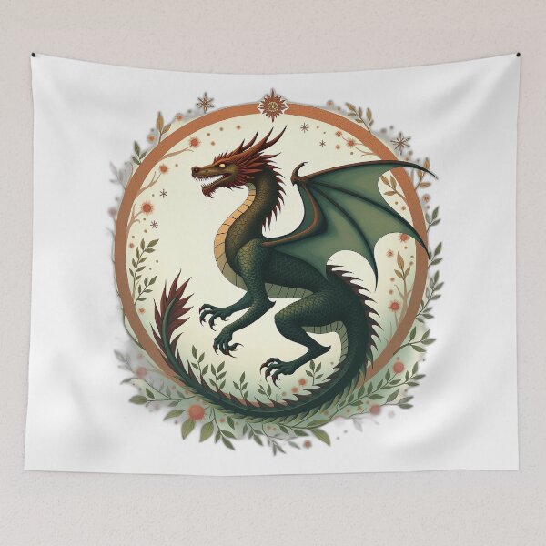 Item preview, Enchanted Green Dragon Botanical Fantasy designed and sold by profustock.