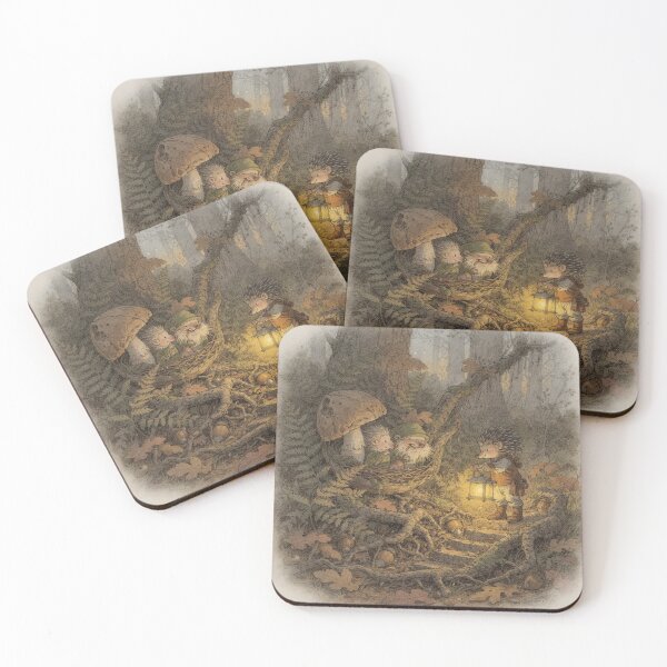 Item preview, Hedgehog Folk Climbing the Mossy Root Stairs Storybook Art designed and sold by PictorialWhimsy.