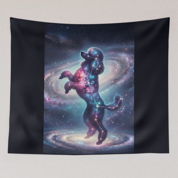 Item preview, Cosmic Poodle: The Elegant Dancing Star & Nebula Dream over the Milky Way | Fantasy Pet Art Print designed and sold by SOOstudio73.