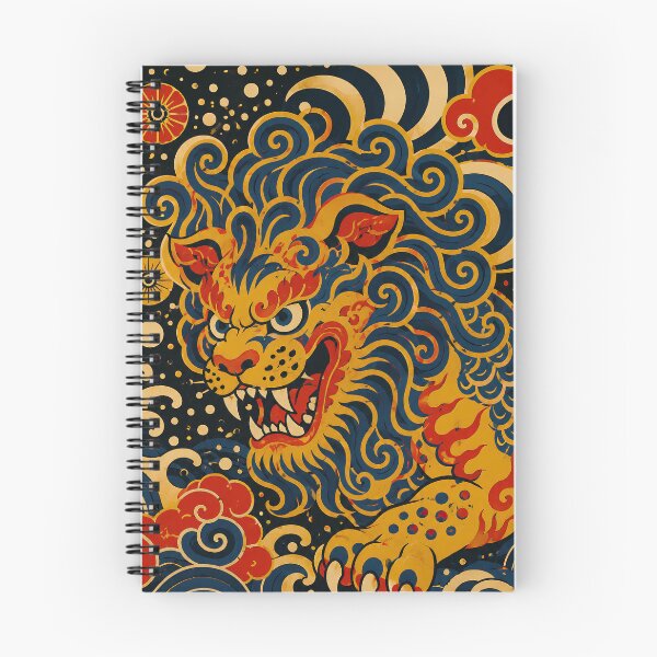 Item preview, Japanese-Style Golden Lion with Red and Blue Waves designed and sold by infinitearte.