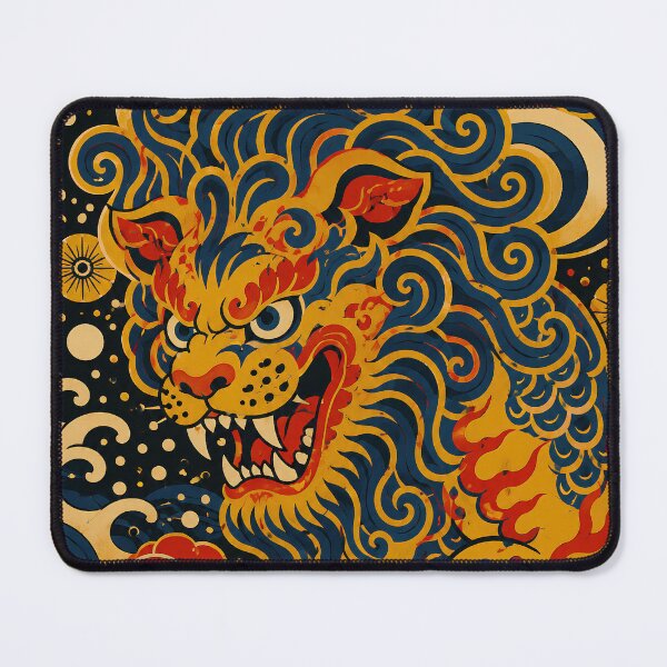 Item preview, Japanese-Style Golden Lion with Red and Blue Waves designed and sold by infinitearte.